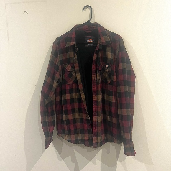 Dickies burgundy and brown flannel plaid jacket - Picture 1 of 6